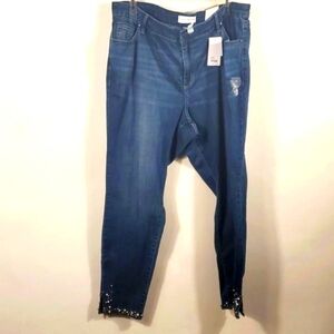 Lane Bryant Mid Rise Signature Fit Ankle Jeans Size 20 Plus NWT Beads